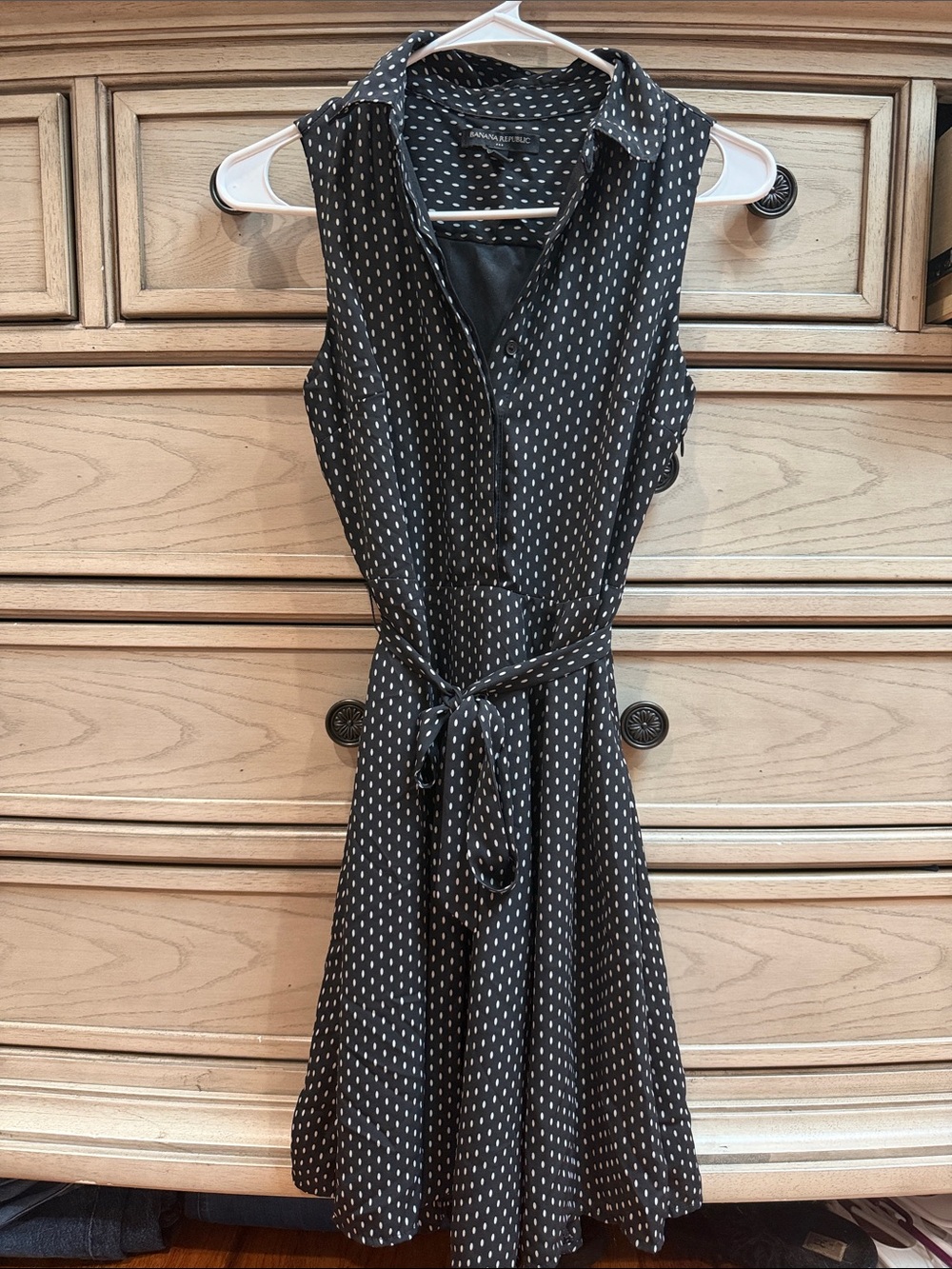 Banana Republic Black Sleeveless Dress with White Dot Print